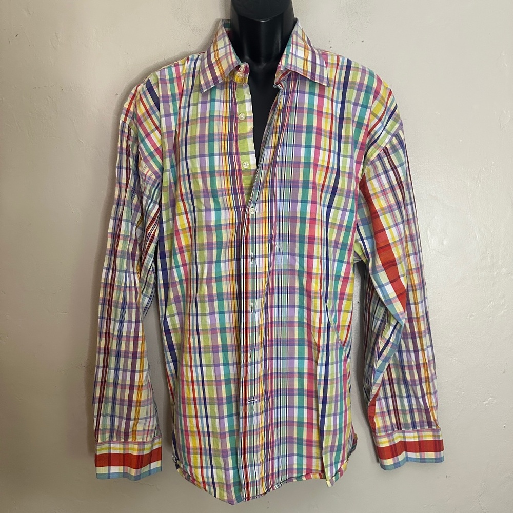 Lanzino Plaid Long Sleeve Shirt 3XL Gently worn 100% cotton 26" armpit to armpit